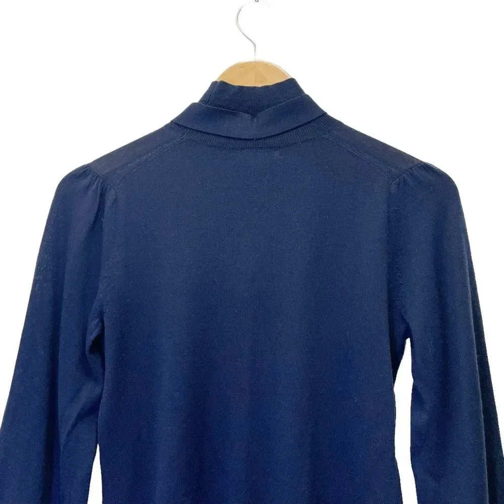 J. Crew Sweater Merino Wool Tie Neck Turtleneck in Navy Blue Women’s Size XXS
